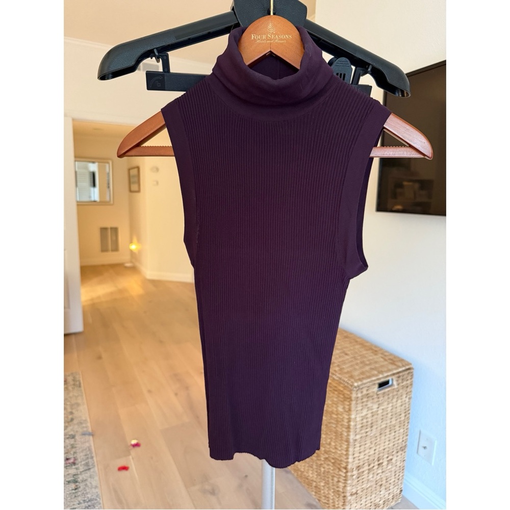 Zara Eggplant Purple Ribbed Sleeveless Turtleneck Top